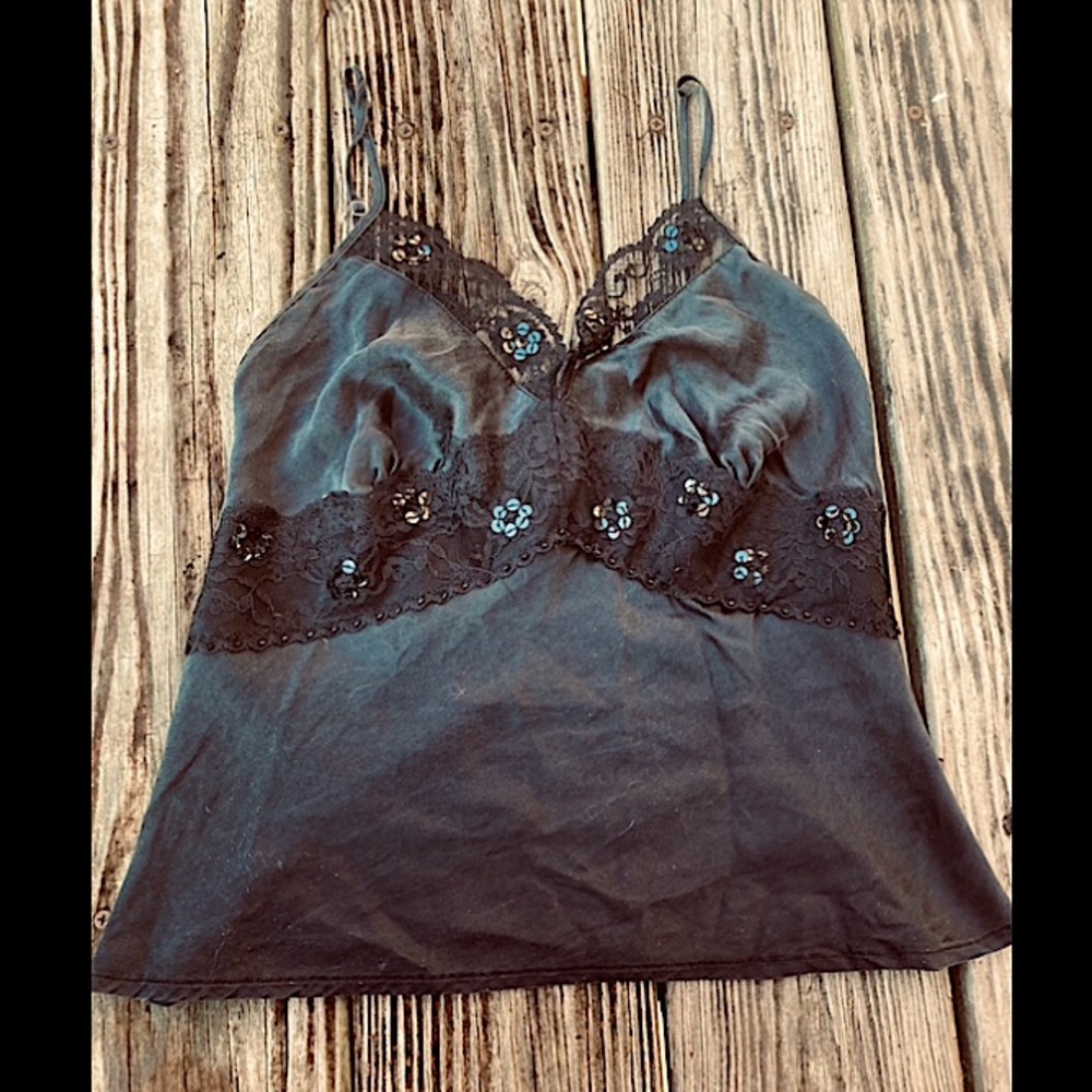 Xoxo Y2K Black Satin and Sequin Sexy Cami Top